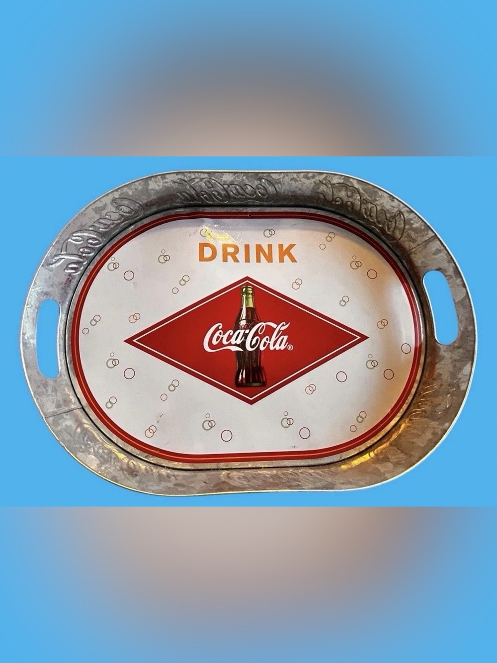 Vintage Coca-Cola Serving Tray with Handles "Drink Coca Cola" Galvanized Tin
